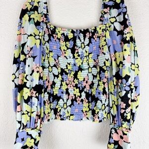 Free People Ariana Printed Puff Sleeve Crop Top size medium